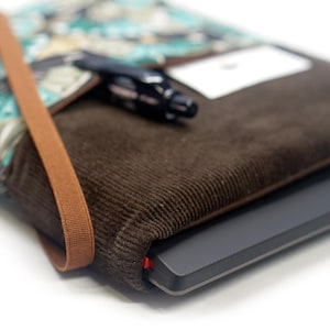 Étui liseuse sur-mesure en velours chocolat – Motif éventails japonais turquoise - Housse Kindle, Kobo, Vivlio, Touch, Libra, Paperwhite
