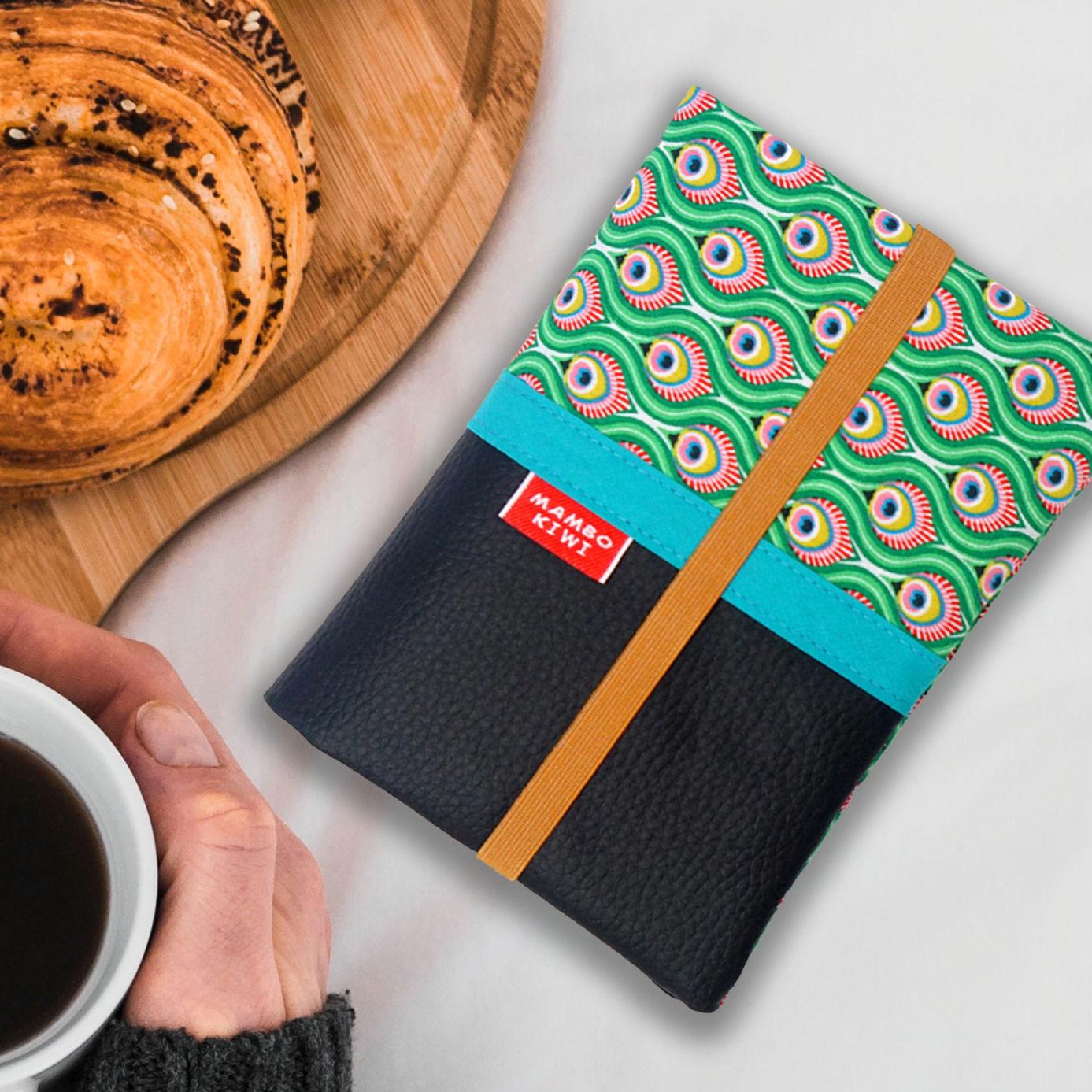 Colorful Peacock Feather Fabric Card Holder Wallet - Vegan Faux Leather - Handmade Gift for Women Who Love Colors