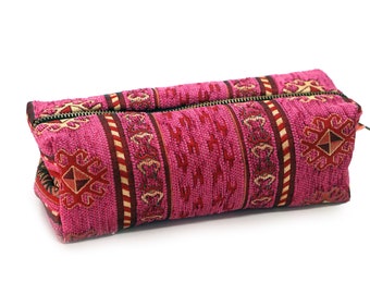 Trousse toilette femme, trousse maquillage tissu jacquard, trousse rectangulaire bohème, grande trousse de voyage, cadeau femme, ethnique