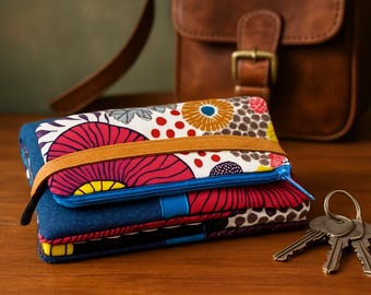 Original wallet, women&#39;s leather and fabric wallet, women&#39;s fabric purse, leather card holder, personalized gift for women, floral