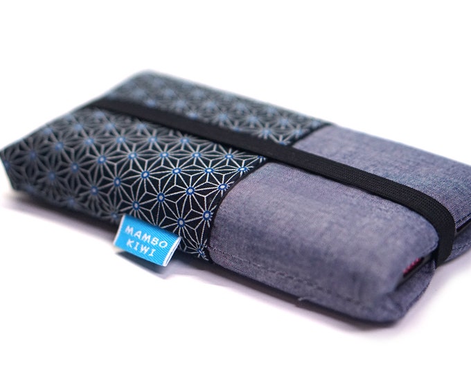 Case with pockets for iPhone 13 14 15 & Samsung Smartphone, Redmi note - Simple Japanese fabric - Custom-made for any laptop - Gift idea for men