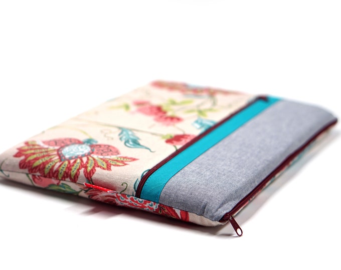 Apple 16/17 inch computer and MacBook case in summer floral fabric with pocket - Custom-made and handmade - Women's birthday gift idea