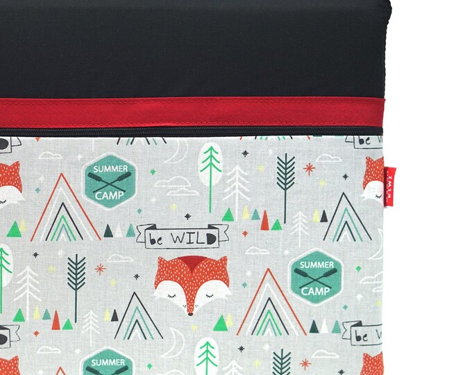 Boho fox fabric tablet or laptop case, padded and custom-made with front pocket, nature lover gift