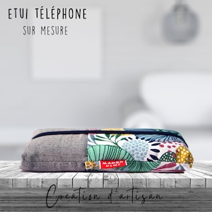 Etui téléphone portable taille sur mesure tissu fleurs colorées avec poche et élastique marine, housse iphone/Samsung/redmi/Huawei/Lenovo...