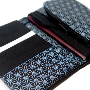 Portefeuille passeport cuir noir tissu japonais Asanoha avec élastique, porte cartes original, portemonnaie japon, idée cadeau voyage image 5