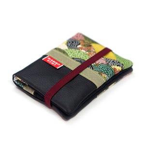 Portafoglio giapponese piccolo in similpelle nera con elastico, porta carte in tessuto giapponese verde e oro, regalo personalizzabile per donna