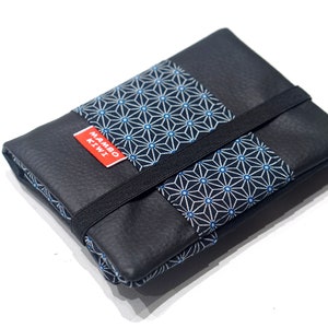 Portefeuille passeport cuir noir tissu japonais Asanoha avec élastique, porte cartes original, portemonnaie japon, idée cadeau voyage image 8