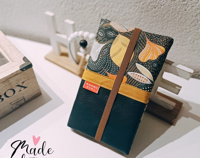 Large Women's Wallet - Black Faux Leather with Autumnal Fabric & Elastic - Card Holder - Handmade Gift for Friend, Sister, Wife