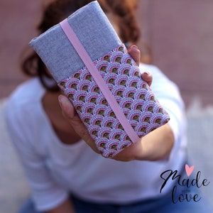 Etui téléphone portable tissu japonais rose avec poches, coque iphone personnalisé, étui téléphone Samsung rembourré, sur mesure, cadeau