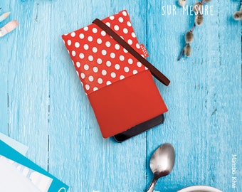 Red polka dot fabric phone case, Samsung phone case with pockets, fabric iPhone cover, Redmi phone case, mom gift