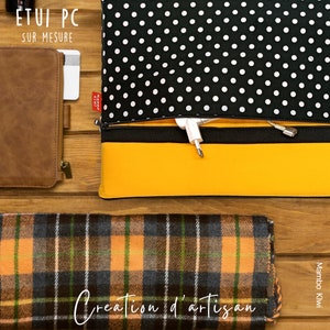 Funda personalizada para portátil de 13/14 pulgadas en tela de lunares con bolsillo, funda MacBook Pro 14, bolsa de ordenador de tela, estilo minimalista