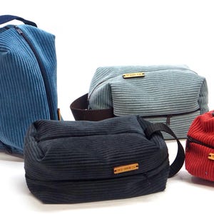 Pratico organizer multifunzionale da uomo con 4 tasche con cerniera - Astuccio XXL in velluto in stile vintage - Per viaggi, articoli da toeletta, cavi, attrezzi