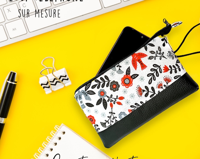 Custom-made phone pouch with wrist strap - floral fabric with padding - for Galaxy/Iphone/Huawei/Sony/Lenovo, gift idea for girls
