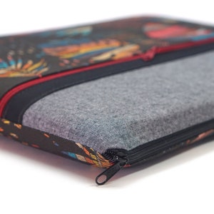 Etui tablette rembourré taille sur mesure tissu plumes indiennes, ipad air/Pro, ipad mini, Galaxy tab, Lenovo tab, cadeau homme noël