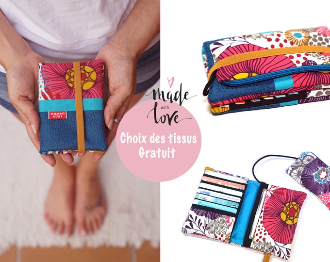 Original wallet, women's leather and fabric wallet, women's fabric purse, leather card holder, personalized women's gift, floral