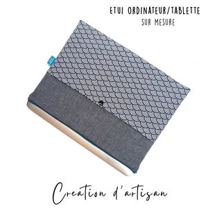 Pochette tablette tissu japonais – IPad/iPad mini, Galaxy Tab, Surface – Taille sur mesure – Cadeau homme personnalisé fait main