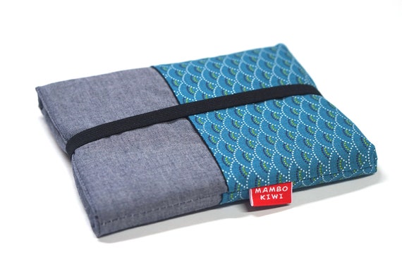 Etui Liseuse Tissu Japonais Vagues Bleues Avec élastique, étui