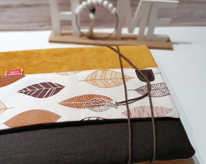 Custom-sized velvet and linen laptop case with autumn leaf fabric, Mac book Air/Pro cover, Christmas gift idea for women