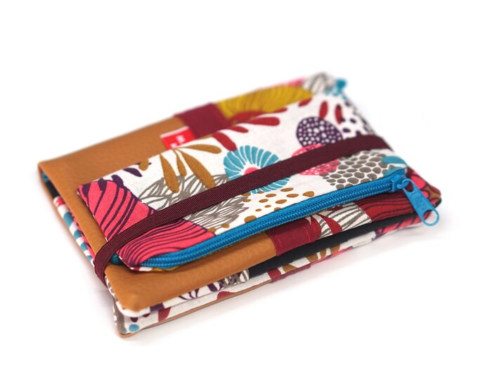 Women's passport wallet, colorful flower fabric card holder - Vegan - Personalized travel gift, sister, mom, wife