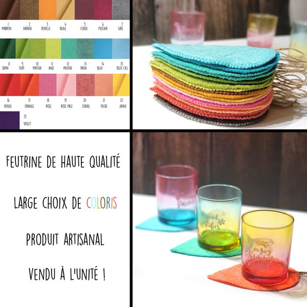 Sous-verre en feutrine en forme de feuille multicolore, dessous de verre coloré, cadeau noël original fait main, cadeau noël coloré