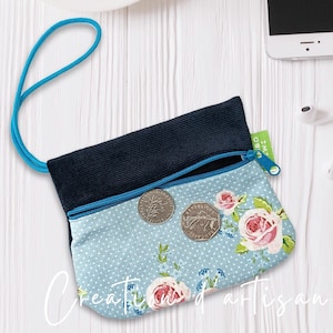 Handgemaakt fluwelen accessoire - Multifunctioneel etui van Liberty-bloemenprintstof - Oordopjes, visitekaartjes, munten, postzegels met bandje