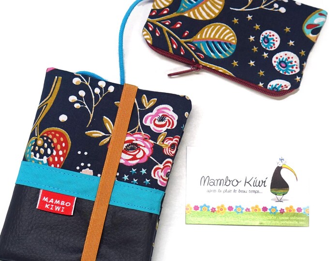 Handmade vegan women's passport wallet - Colorful flower fabric and faux leather - Compact and original - Customizable pattern gift