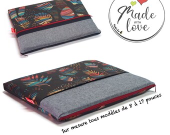 Etui MacBook Pro 16" 2021 tissu boho plumes, Housse macbook pro 15" bohème, étui ordinateur 17", ordinateur 16", cadeau noël personnalisable