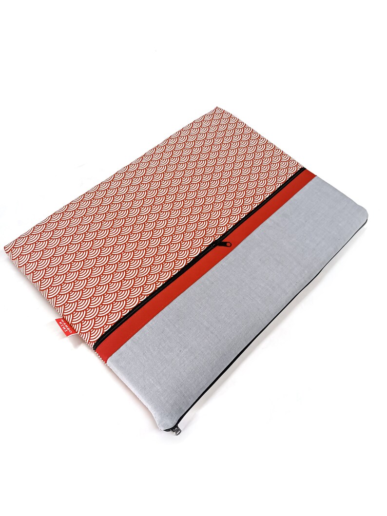 Etui ordinateur portable 13/14 pouces tissu japonais Seigaiha rouge, housse MacBook air/pro, rangement sac ordinateur, cadeau personnalisé image 3