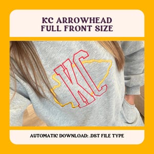 KC Arrowhead Embroidery Design: Kansas City Football (9&quot; .dst File)