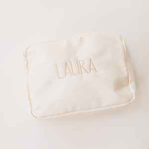 Monogrammed Sand Nylon Cosmetic Bag: Personalized Makeup Pouch