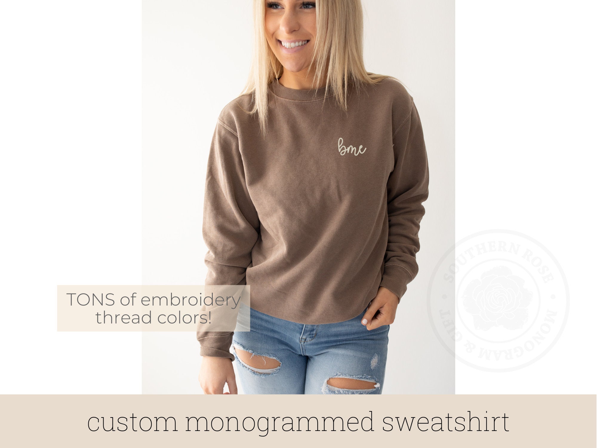 Ash Grey Personalized Crewneck Sweatshirt - The Southern Rose Monogram &  Gift