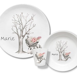 Children's dishes set with name Waschbär