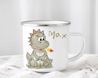 Drache Kindertasse Igel Emailletasse Emaillebecher mit Namen, tolles Geschenk Taufe, Geburt, Taufgeschenk personalisiert mit Namen