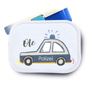 Brotdose mit Namen, Name, Einschulung, Kinder, Geburtstagsgeschenk, Schulkind personalisiert Polizeiauto Kita, Set, Lunchbox, personalisiert