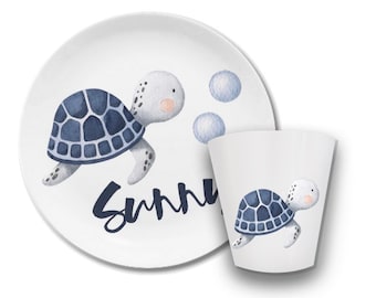 Children's plate with name, Turtle