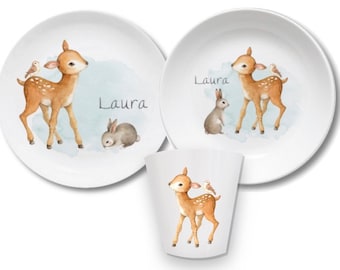 Children's dishes set with name deer girl