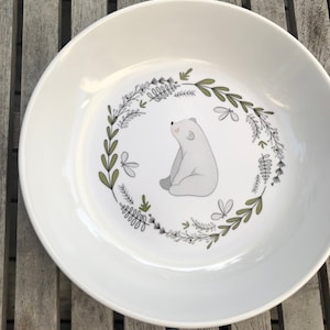 Children's plate with name an cup bear