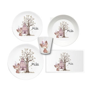 Assiette pour enfants avec nom, cadeau personnalisé pour enfants, cadeau de baptême, baptême, premier anniversaire, vaisselle pour enfants en mélamine, renard, licorne rose image 5