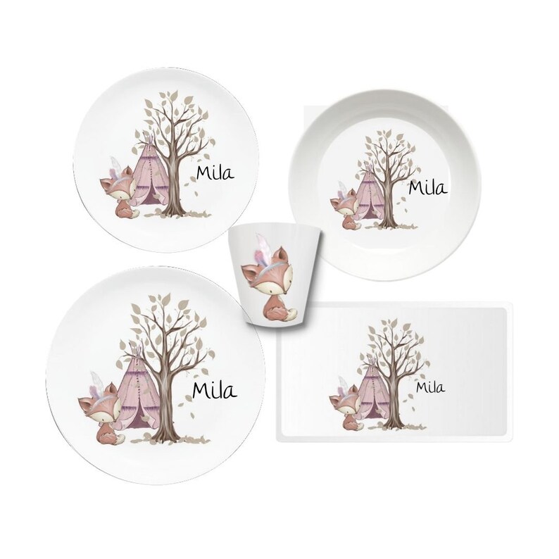 Children's dishes set with name fox girl image 5