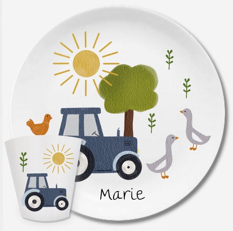 Plato infantil con nombre, regalo infantil personalizado, regalo de bautizo, regalo, oso ratón 1er cumpleaños, vajilla infantil melamina, pingüino Bauernhof