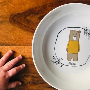 Children's dishes set or plate with name, forrest animal, Children's dishes set with name, Children's plate made of melamine,