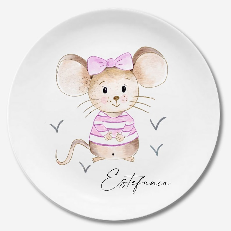 Plato infantil con nombre, regalo infantil personalizado, regalo de bautizo, regalo, oso ratón 1er cumpleaños, vajilla infantil melamina, pingüino Maus Schliefe