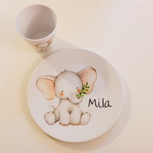 Children's dishes set with name elephant