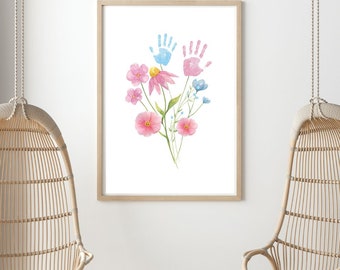 Flowery Memory Handprint Art for Mother's Day and Birthdays, Grandma Grandparents A DIY Project for Kids, Toddlers and Babies