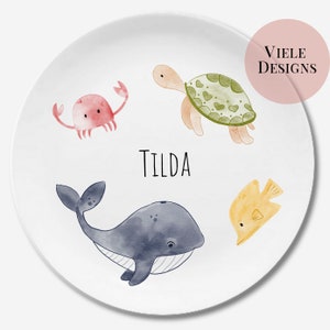 Kinderteller mit Namen, personalisiertes Kindergeschenk, Taufgeschenk, Geschenk, Erster Geburtstag, Kindergeschirr Set, Fuchs, Meerestiere