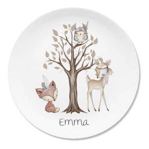 Children's dishes set with name fox Fuchs, Reh, Eule