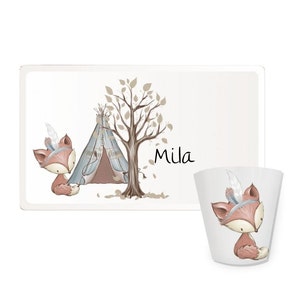 Kinderteller mit Namen, personalisiertes Kindergeschenk, Taufgeschenk, Geschenk, Erster Geburtstag, Kindergeschirr Set Melamin, Fuchs Bild 9