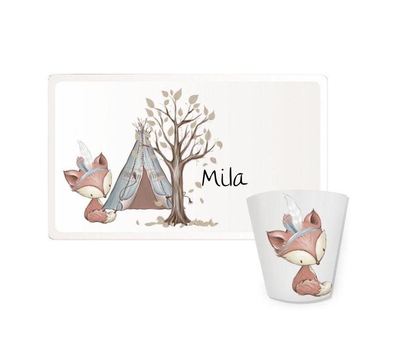 Kinderteller mit Namen, personalisiertes Kindergeschenk, Taufgeschenk, Geschenk, Erster Geburtstag, Kindergeschirr Set Melamin, Fuchs Bild 9