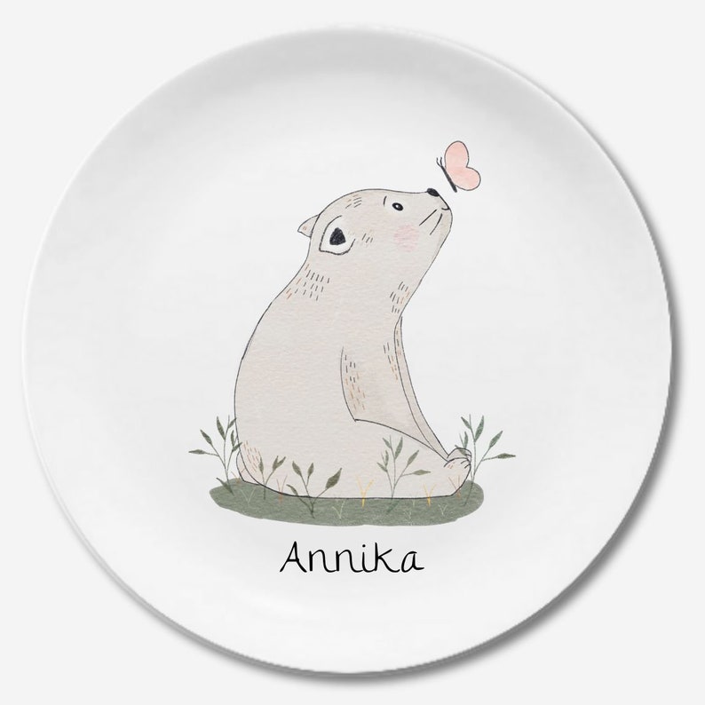 Plato infantil con nombre, regalo infantil personalizado, regalo de bautizo, regalo, oso ratón 1er cumpleaños, vajilla infantil melamina, pingüino Eisbär