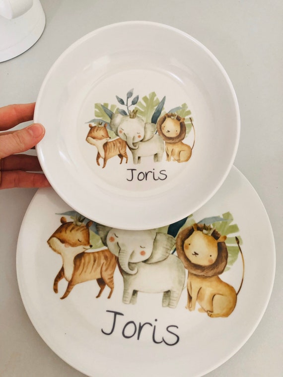 Plato infantil con nombre, personalizado, nombre, regalo de bautizo, regalo  de bautizo, primer cumpleaños, juego de vajilla infantil melamina, animales  salvajes león -  España